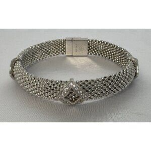 Silver Mesh Diamond-Accented Bracelet With Magnetic Clasp